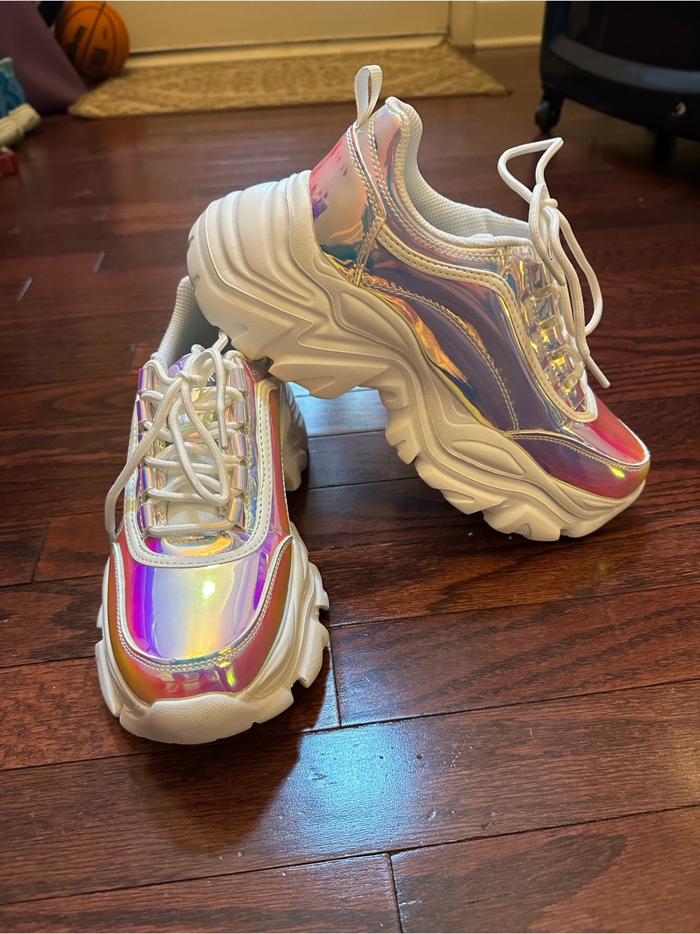 Holographic Platform Sneakers - White Iridescent Women’s Chunky Shoes